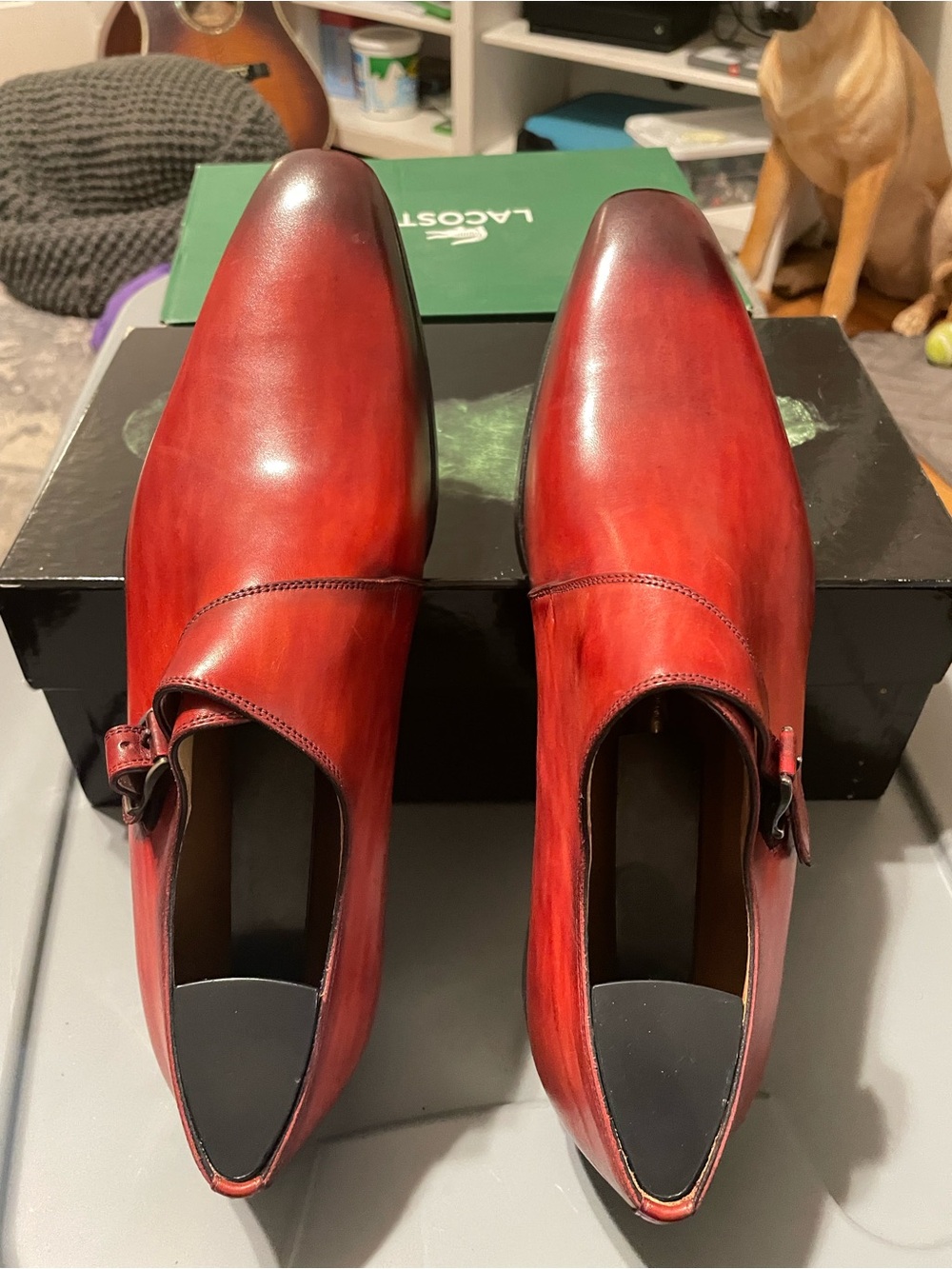 Magnanni Red Burnished Leather Double Monk Strap Boots